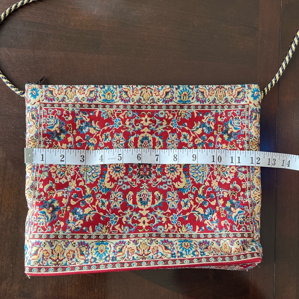Handmade Persian-style Textured Red Gold Cross Body/Shoulder Bag with Rope Strap - Picture 9 of 11
